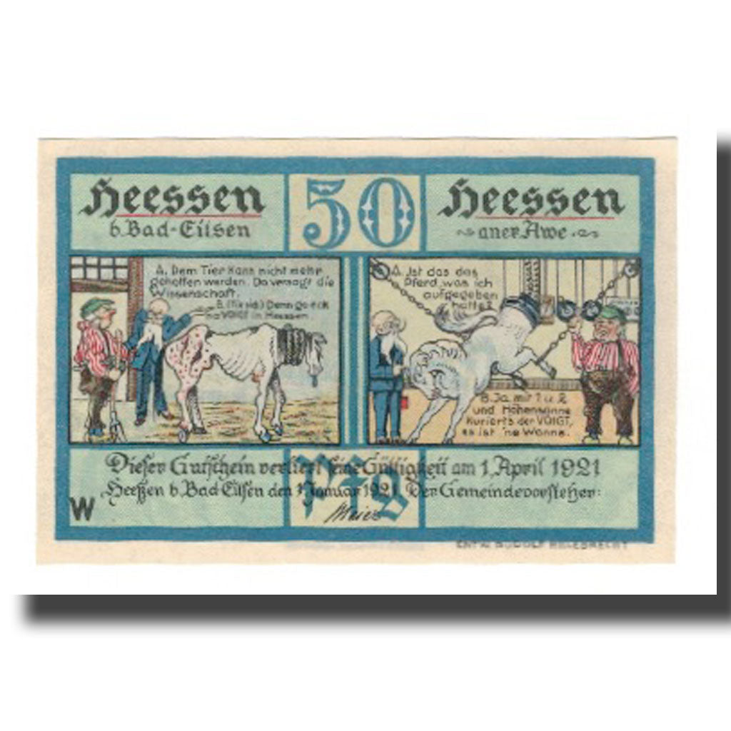 Banconote, Germania, Heessen bei Eilsen Gemeinde, 50 Pfennig, personnage, 1921