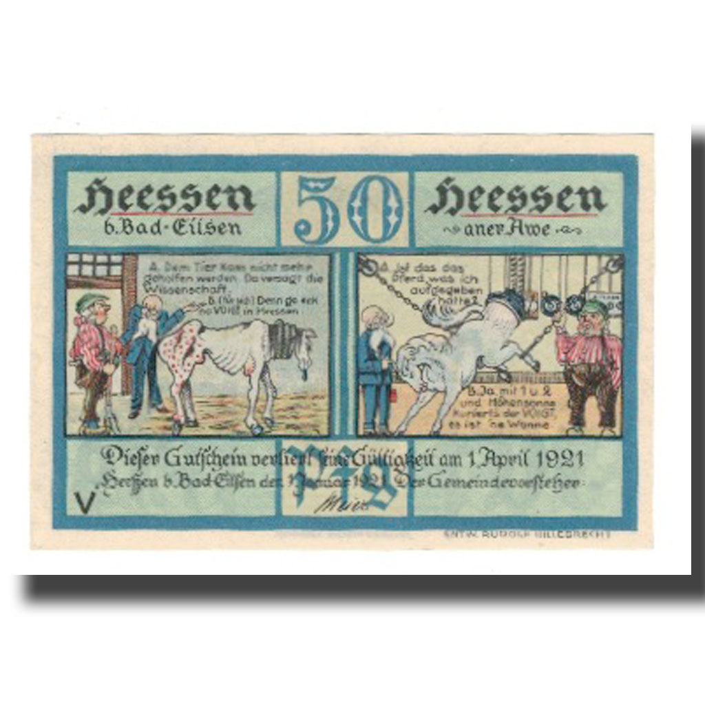 Banconote, Germania, Heessen bei Eilsen Gemeinde, 50 Pfennig, personnage 1