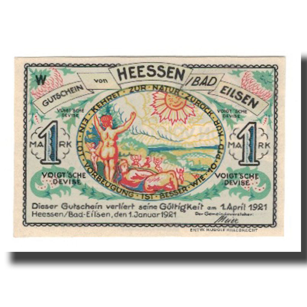 Banknote, Germany, Heessen bei Eilsen Gemeinde, 1 Mark, personnage 1, 1921