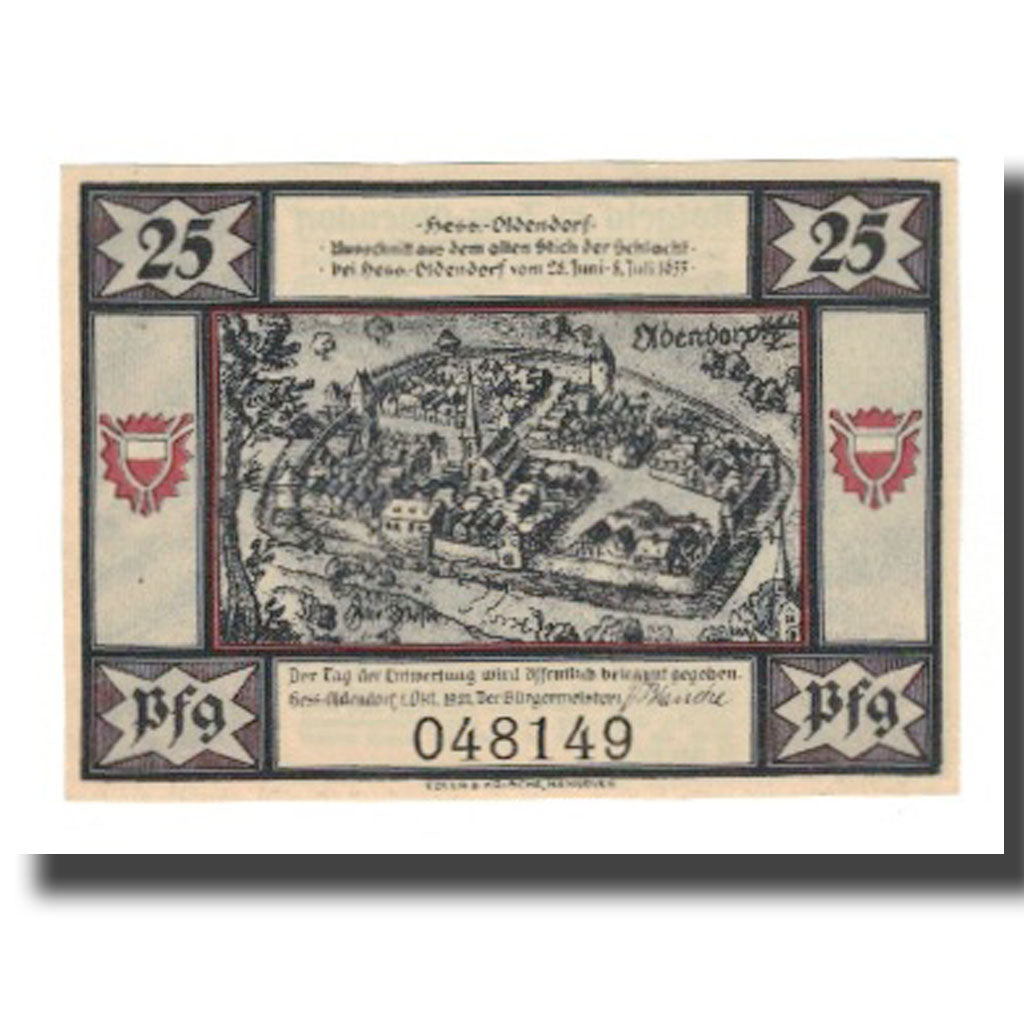 Banconote, Germania, Hessisch Oldendorf Stadt, 25 Pfennig, personnage, 1921