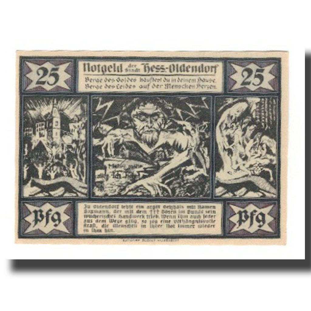 Banconote, Germania, Hessisch Oldendorf Stadt, 25 Pfennig, personnage, 1921