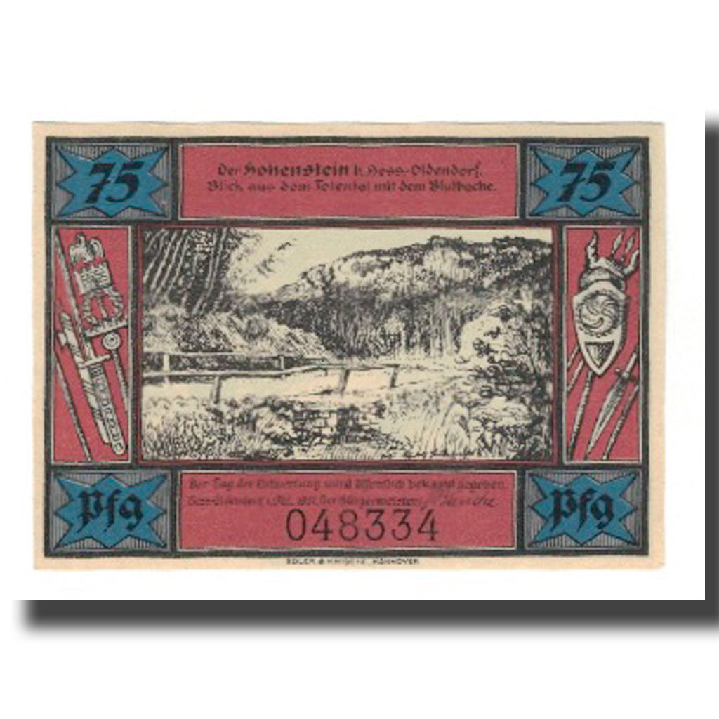 Banknote, Germany, Hessisch Oldendorf Stadt, 75 Pfennig, personnage 3, 1921