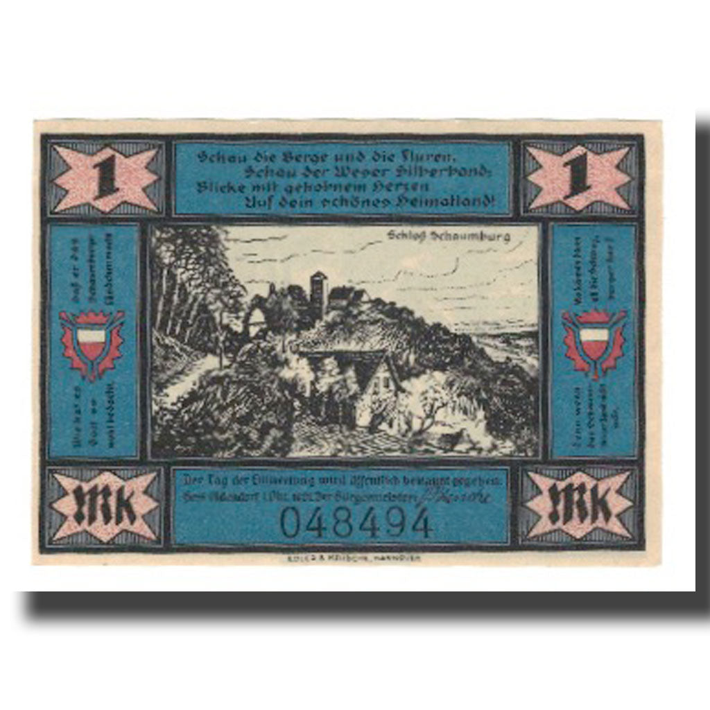 Biljet, Duitsland, Hessisch Oldendorf Stadt, 1 Mark, personnage 4, 1921