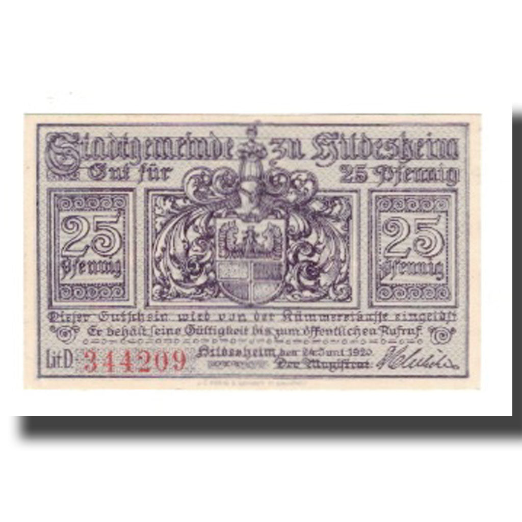 Banconote, Germania, Hildesheim Stadt, 25 Pfennig, paysage 2, 1919, 1919-02-01