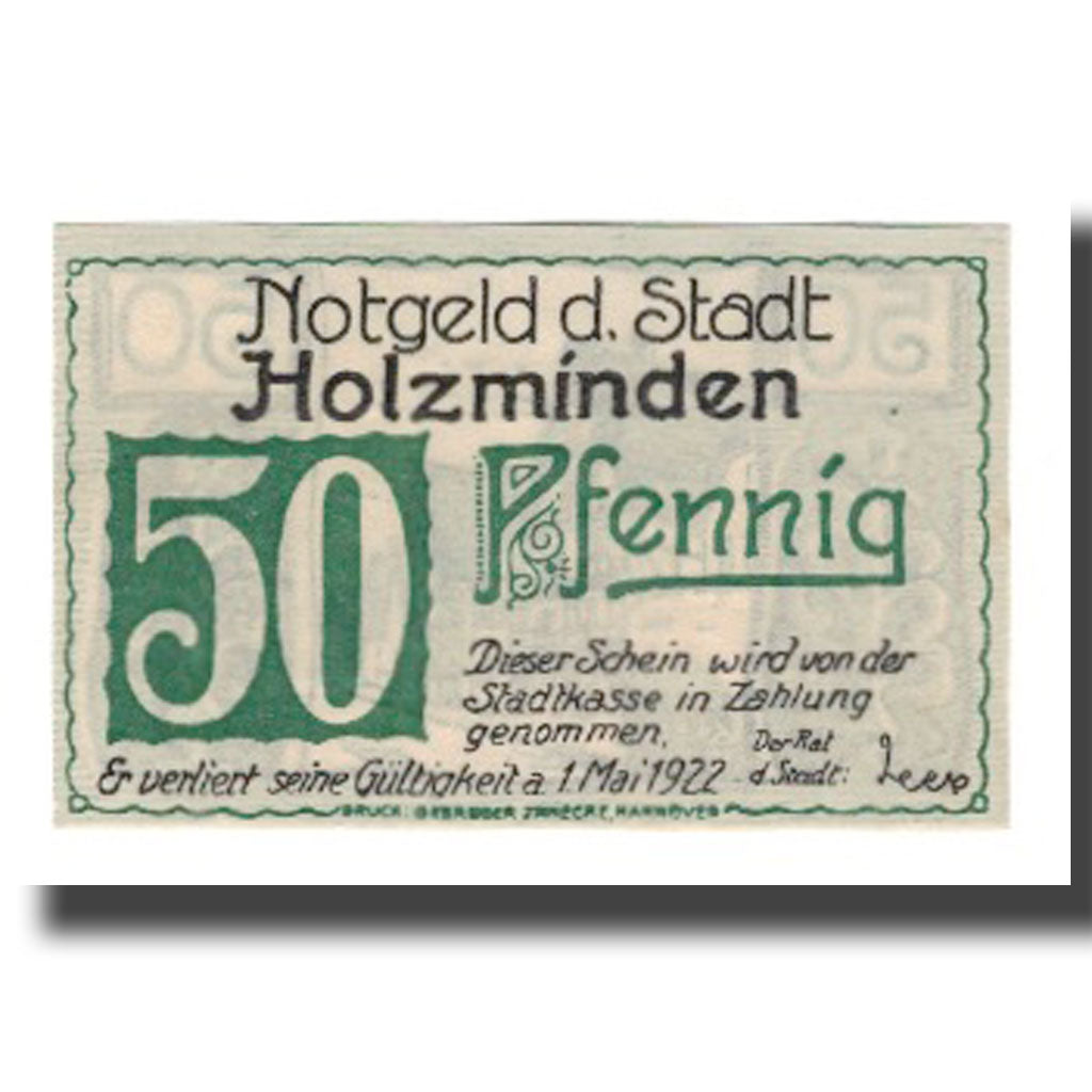 Banknote, Germany, Holzminden Stadt, 50 Pfennig, rue 1, 1922, 1922-05-01