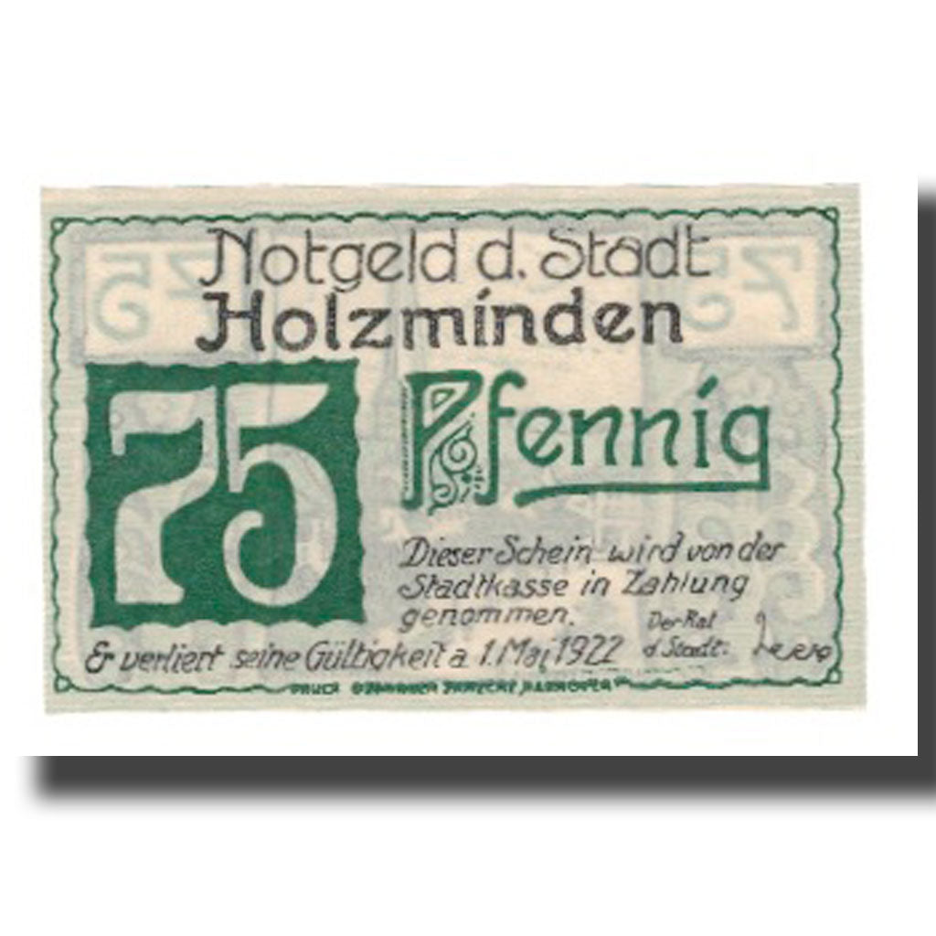 Banknote, Germany, Holzminden Stadt, 75 Pfennig, village 1, 1922, 1922-05-01