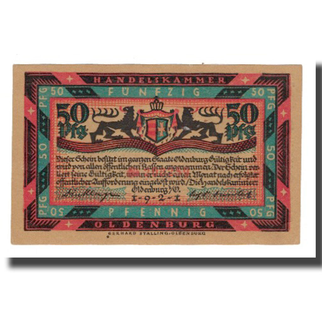 Banknote, Germany, Oldenburg i.O. Handelskammer, 50 Pfennig, personnage, 1921