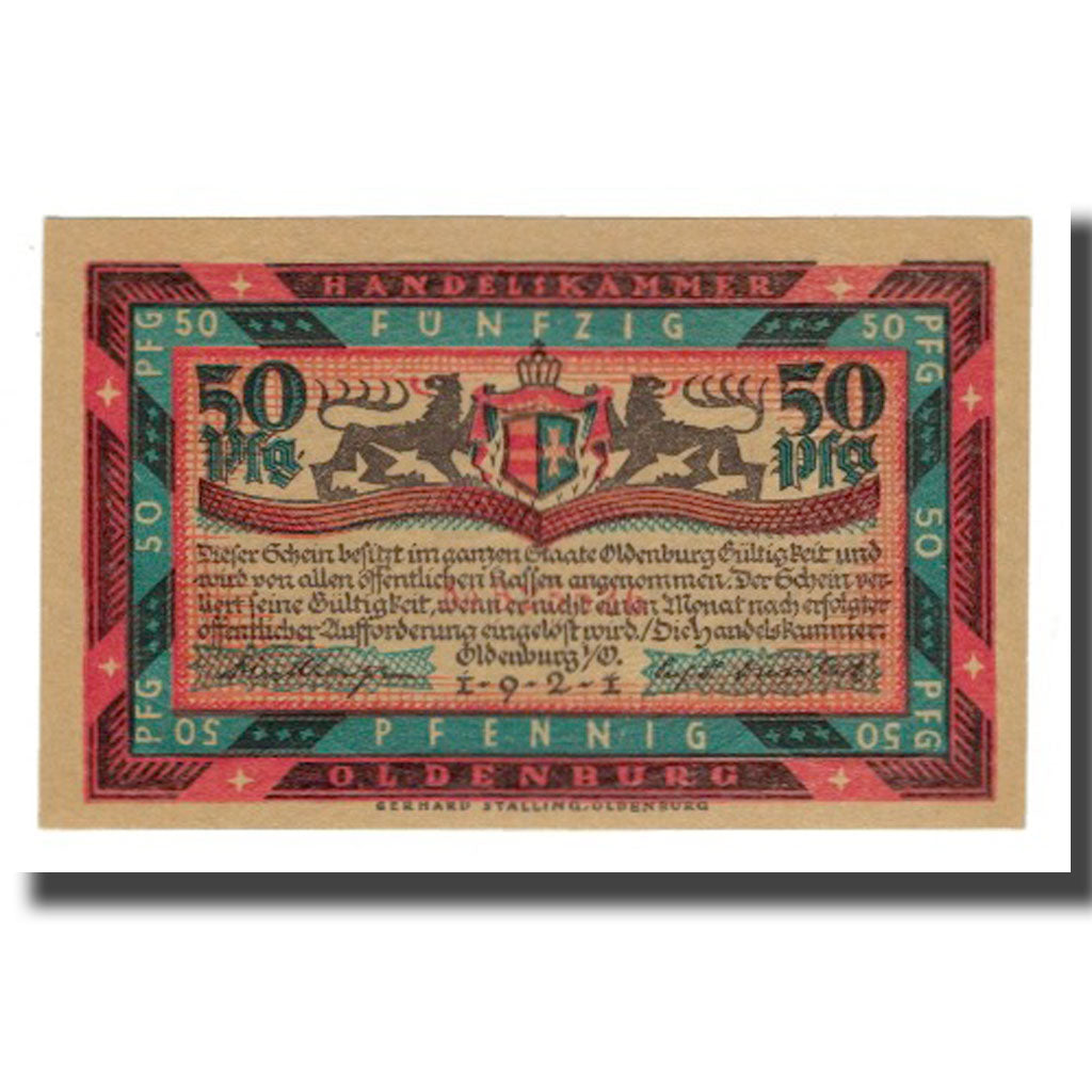 Banconote, Germania, Oldenburg i.O. Handelskammer, 50 Pfennig, cheval, 1921