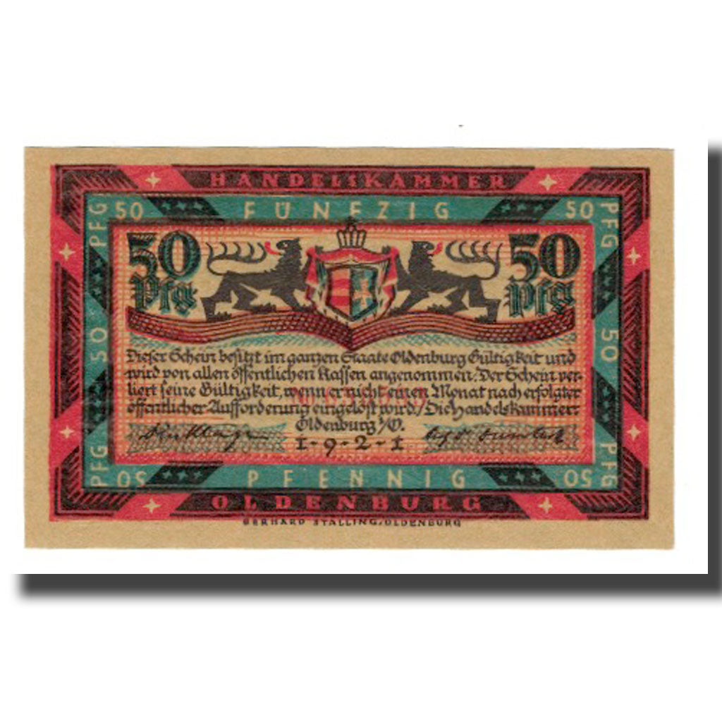 Billete, Alemania, Oldenburg i.O. Handelskammer, 50 Pfennig, mer, 1921, EBC