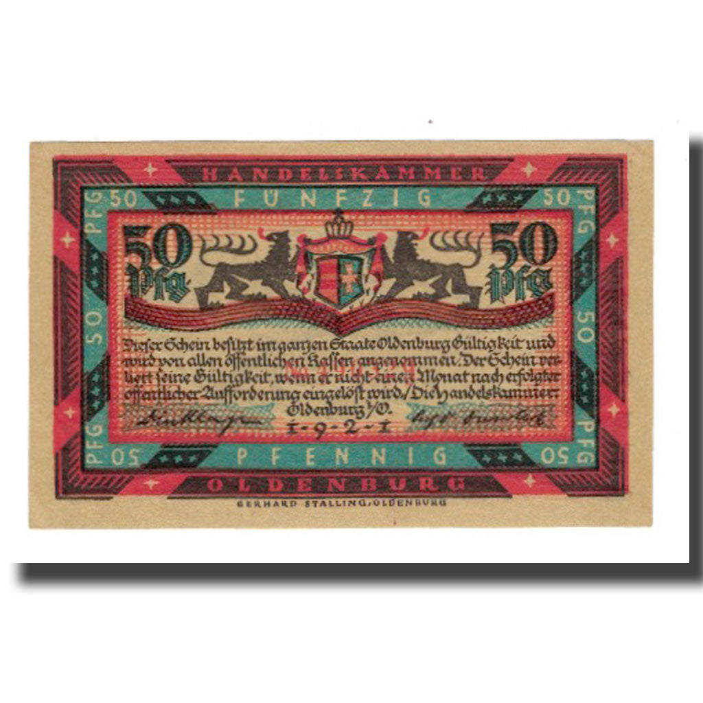 Banknote, Germany, Oldenburg i.O. Handelskammer, 50 Pfennig, navire, 1921