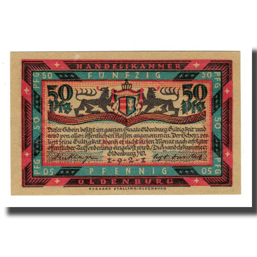 Banconote, Germania, Oldenburg i.O. Handelskammer, 50 Pfennig, Navire 1, 1921