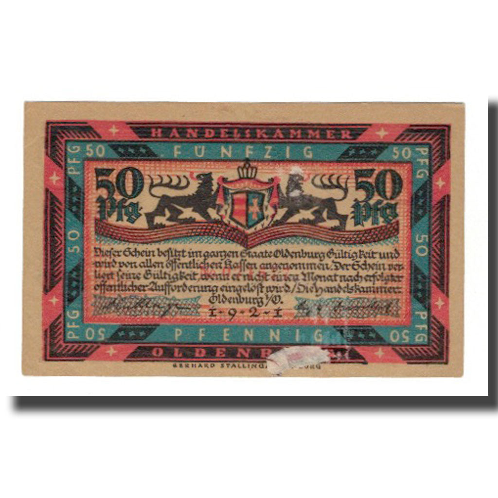 Banconote, Germania, Oldenburg i.O. Handelskammer, 50 Pfennig, Navire 2, 1921