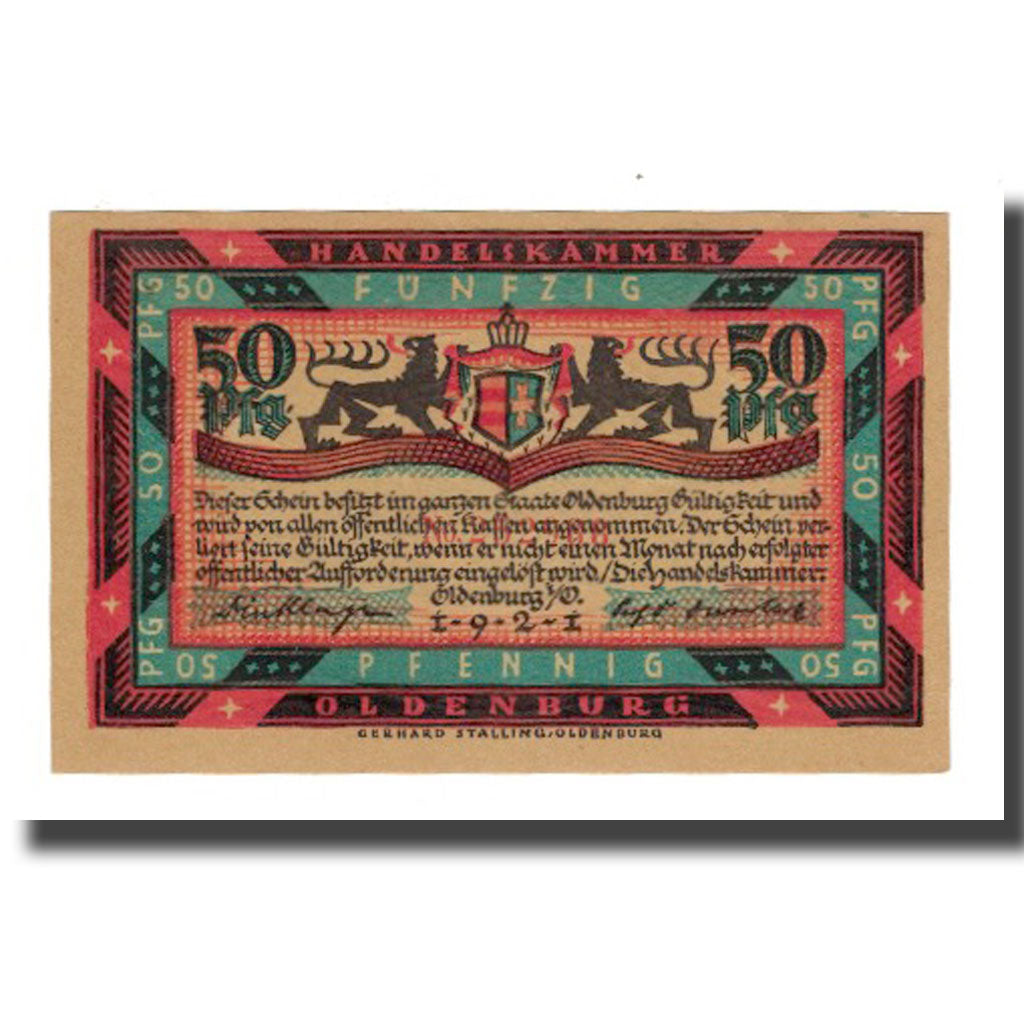 Banconote, Germania, Oldenburg i.O. Handelskammer, 50 Pfennig, Navire 3, 1921