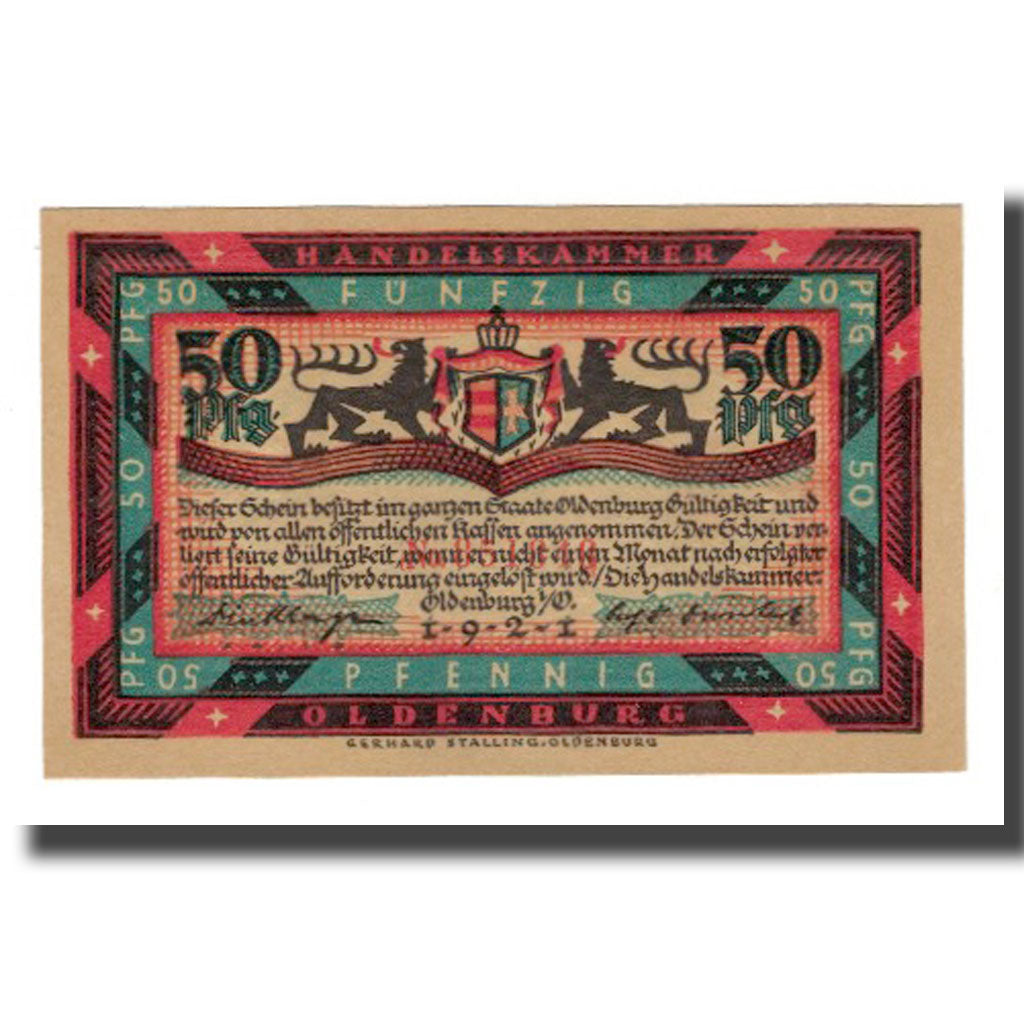 Biljet, Duitsland, Oldenburg i.O. Handelskammer, 50 Pfennig, cavalier, 1921