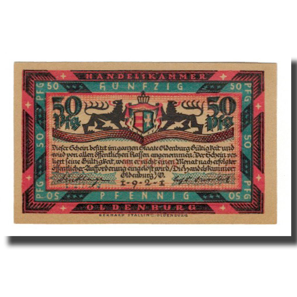 Banknote, Germany, Oldenburg i.O. Handelskammer, 50 Pfennig, cavalier 1, 1921