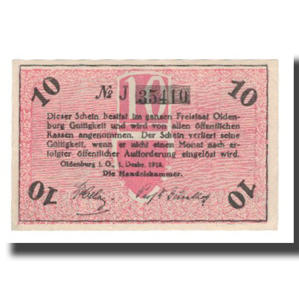 Banconote, Germania, Oldenburg Handelskammer, 10 Pfennig, Texte  5, 1918