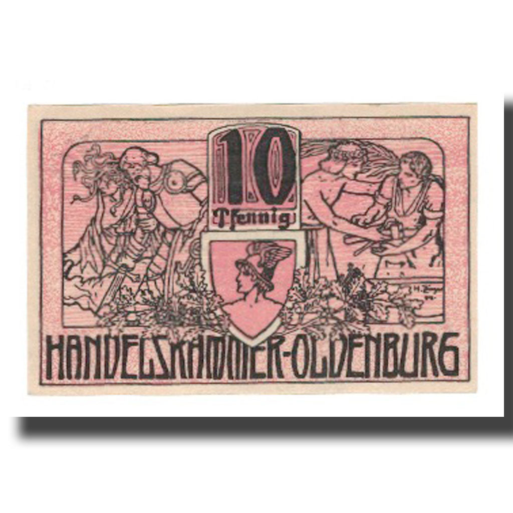 Banconote, Germania, Oldenburg Handelskammer, 10 Pfennig, Texte 8, 1918