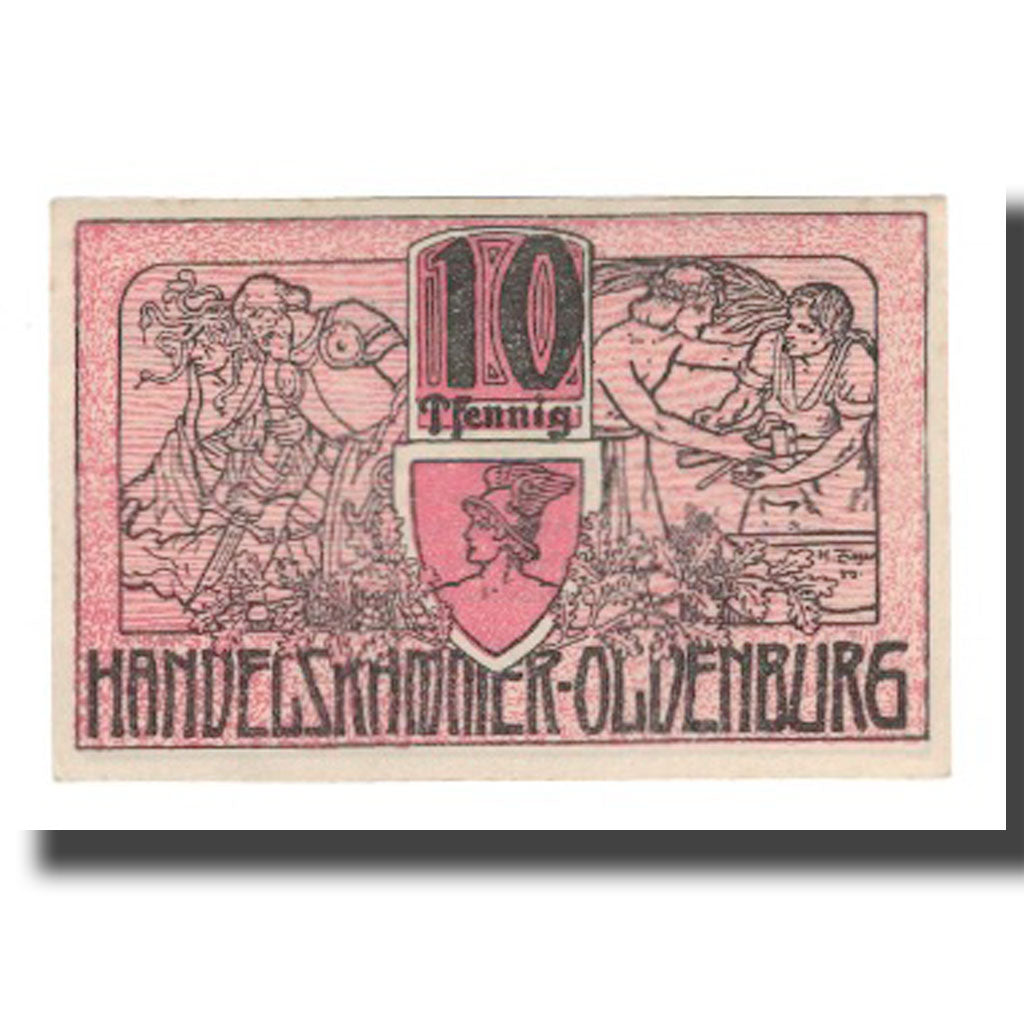 Banconote, Germania, Oldenburg Handelskammer, 10 Pfennig, Texte 9, 1918