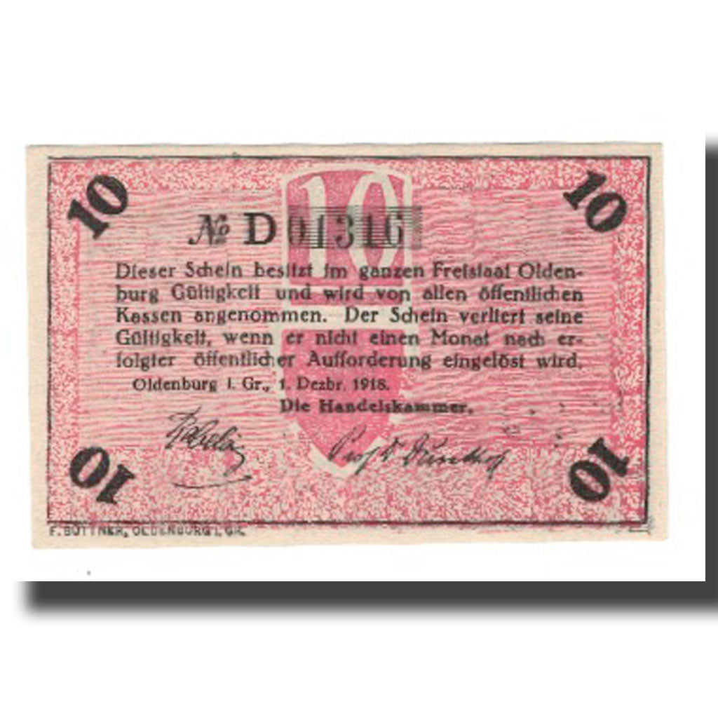 Banknote, Germany, Oldenburg Handelskammer, 10 Pfennig, Texte, 1918, 1918-12-01