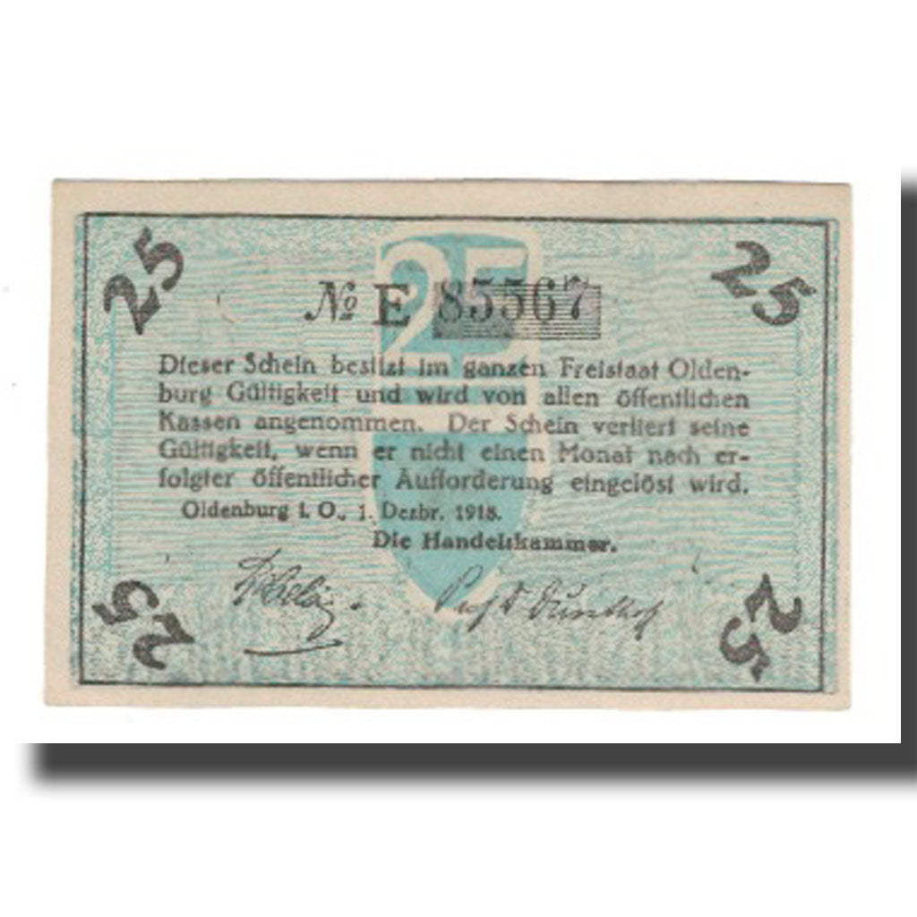 Banknote, Germany, Oldenburg Handelskammer, 25 Pfennig, texte 1, 1918