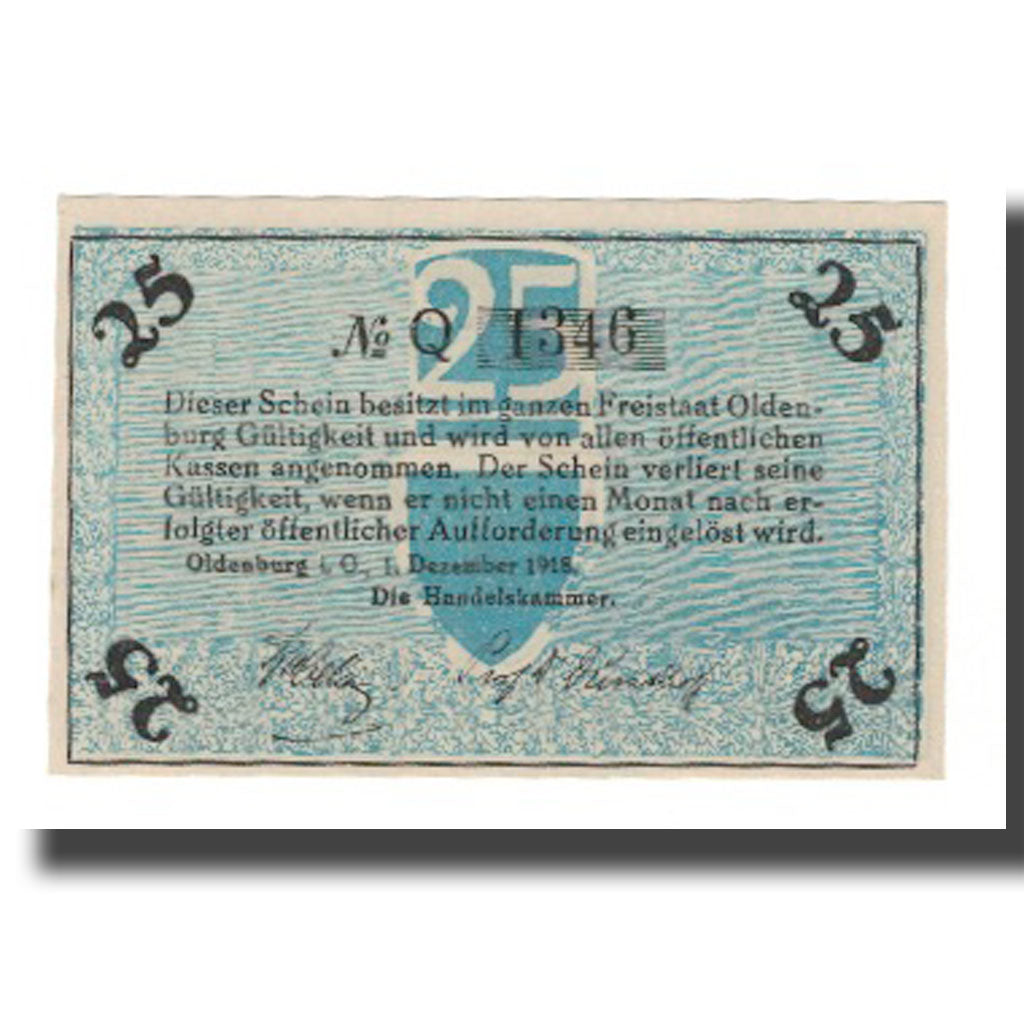 Banknote, Germany, Oldenburg Handelskammer, 25 Pfennig, Texte 2, 1918