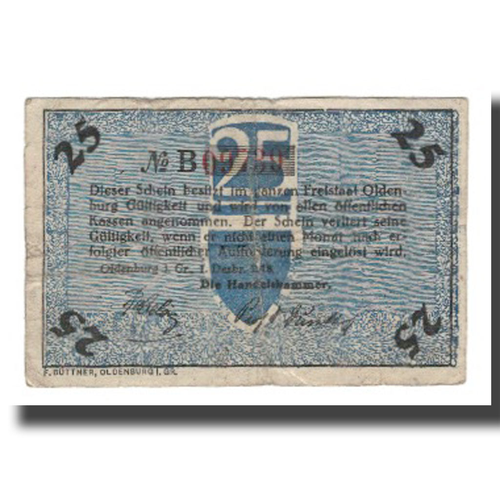 Banknote, Germany, Oldenburg Handelskammer, 25 Pfennig, Texte 7, 1918