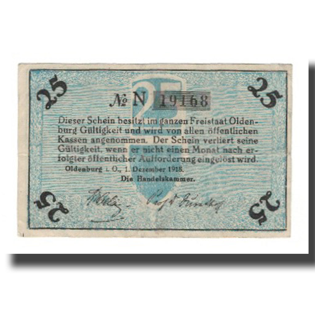 Banknote, Germany, Oldenburg Handelskammer, 25 Pfennig, Texte 8, 1918
