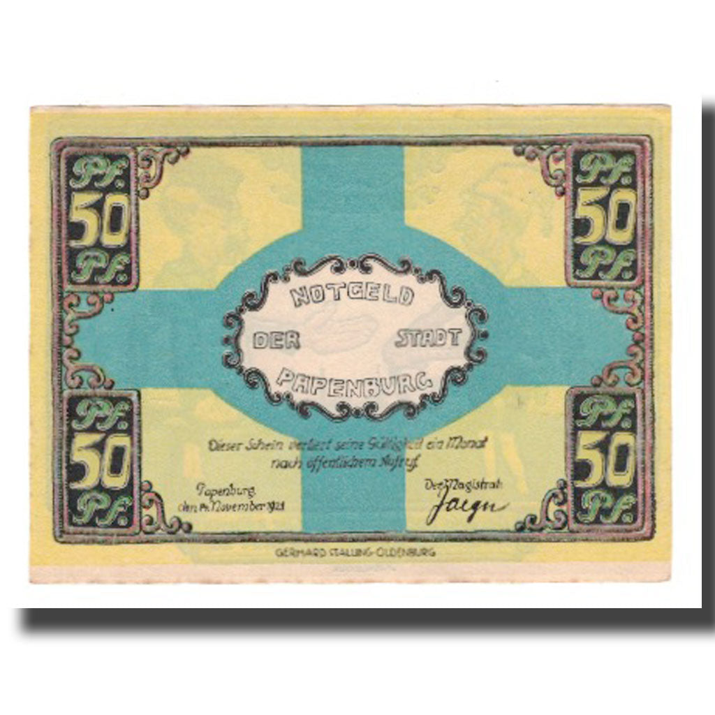 Banconote, Germania, Papenburg Stadt, 50 Pfennig, valeur faciale, 1921