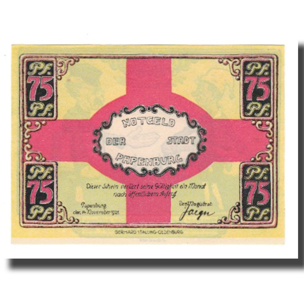 Nota, Alemanha, Papenburg Stadt, 75 Pfennig, valeur faciale 1, 1921, 1921-11-14