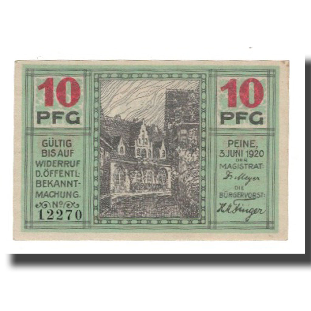 Banknote, Germany, Peine Stadt, 10 Pfennig, valeur faciale, 1920, 1920-06-03