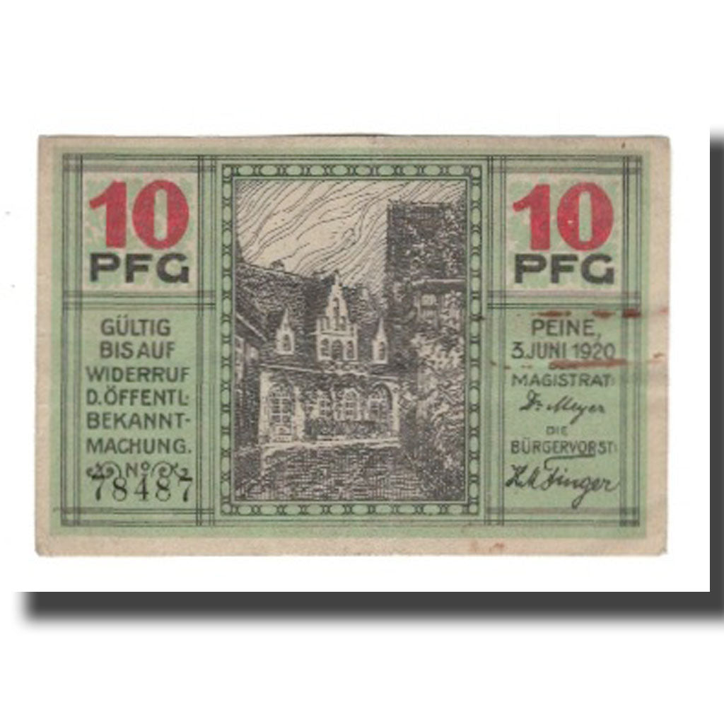 Banknote, Germany, Peine Stadt, 10 Pfennig, valeur faciale 1, 1920, 1920-06-03