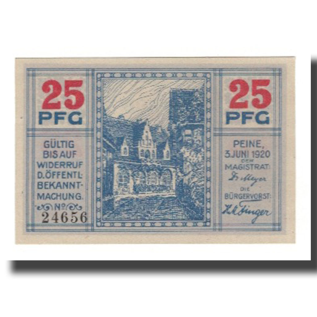 Banconote, Germania, Peine Stadt, 25 Pfennig, valeur faciale 2, 1920
