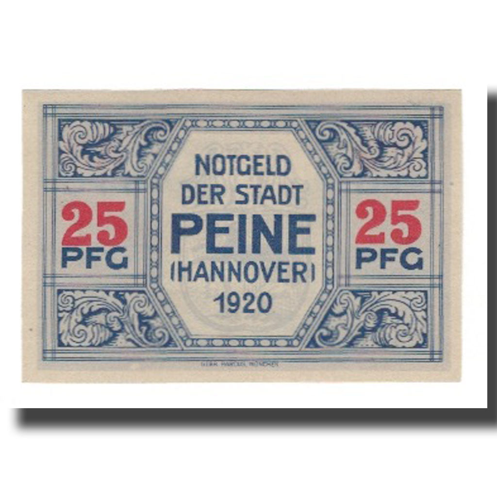 Banconote, Germania, Peine Stadt, 25 Pfennig, valeur faciale 2, 1920
