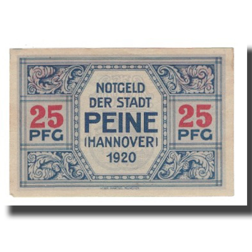 Banconote, Germania, Peine Stadt, 25 Pfennig, Valeur faciale 3, 1920