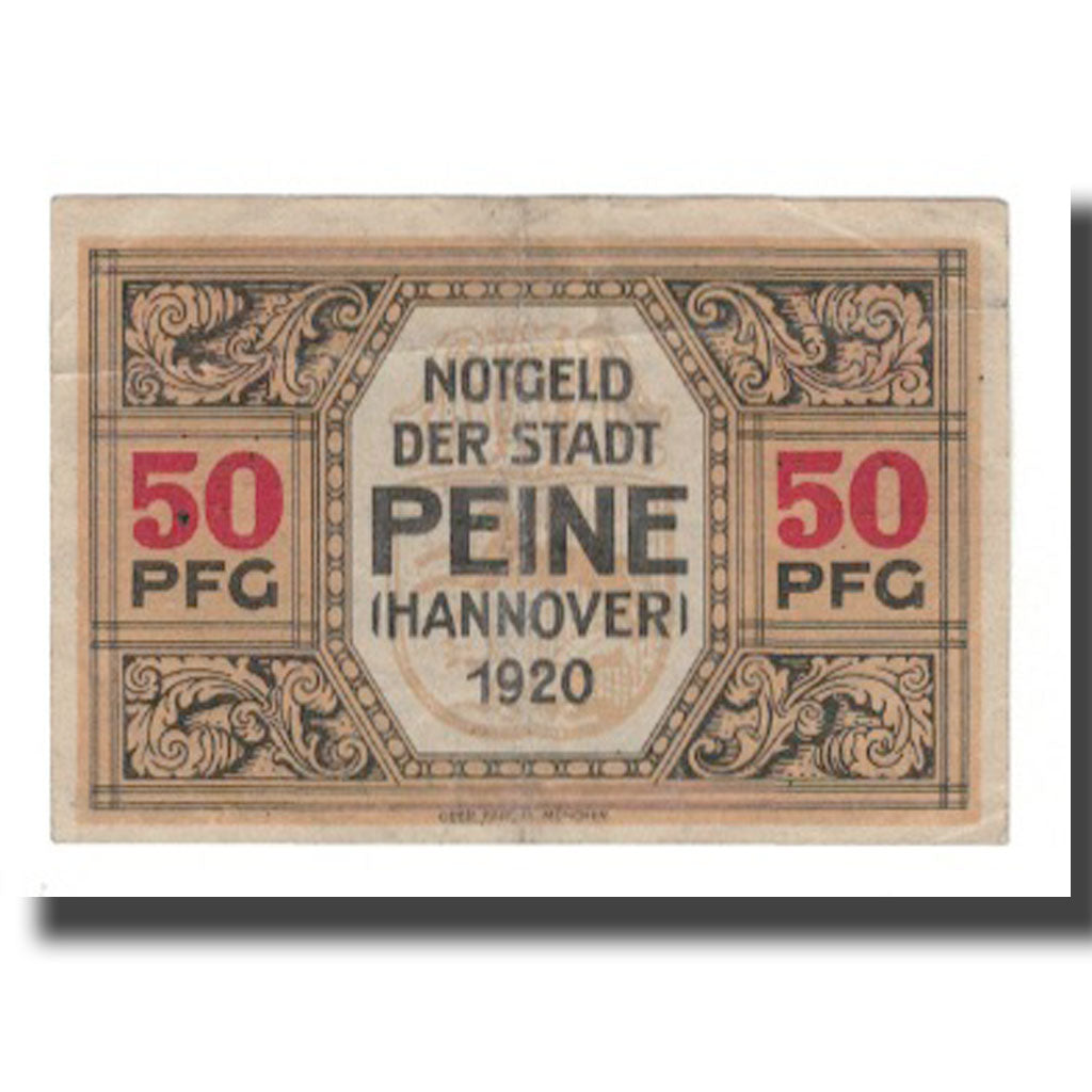 Banconote, Germania, Peine Stadt, 50 Pfennig, valeur faciale 5, 1920