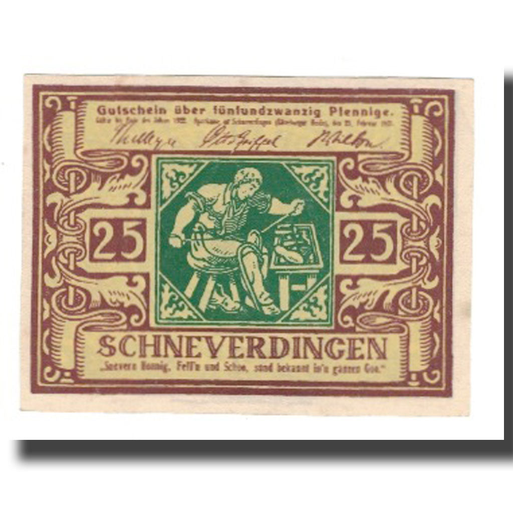 Banknote, Germany, Schneverdingen Sparkasse, 25 Pfennig, valeur faciale 1, 1922