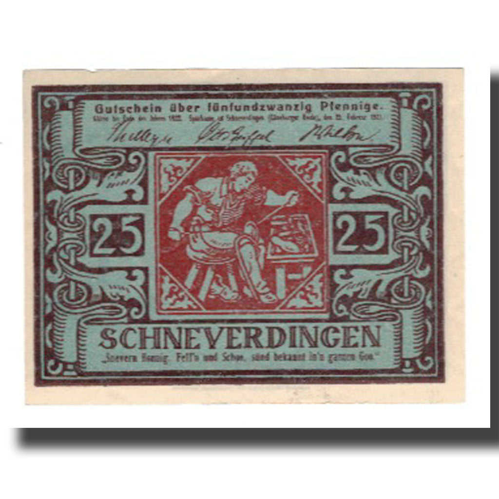 Banconote, Germania, Schneverdingen Sparkasse, 25 Pfennig, valeur faciale, 1922