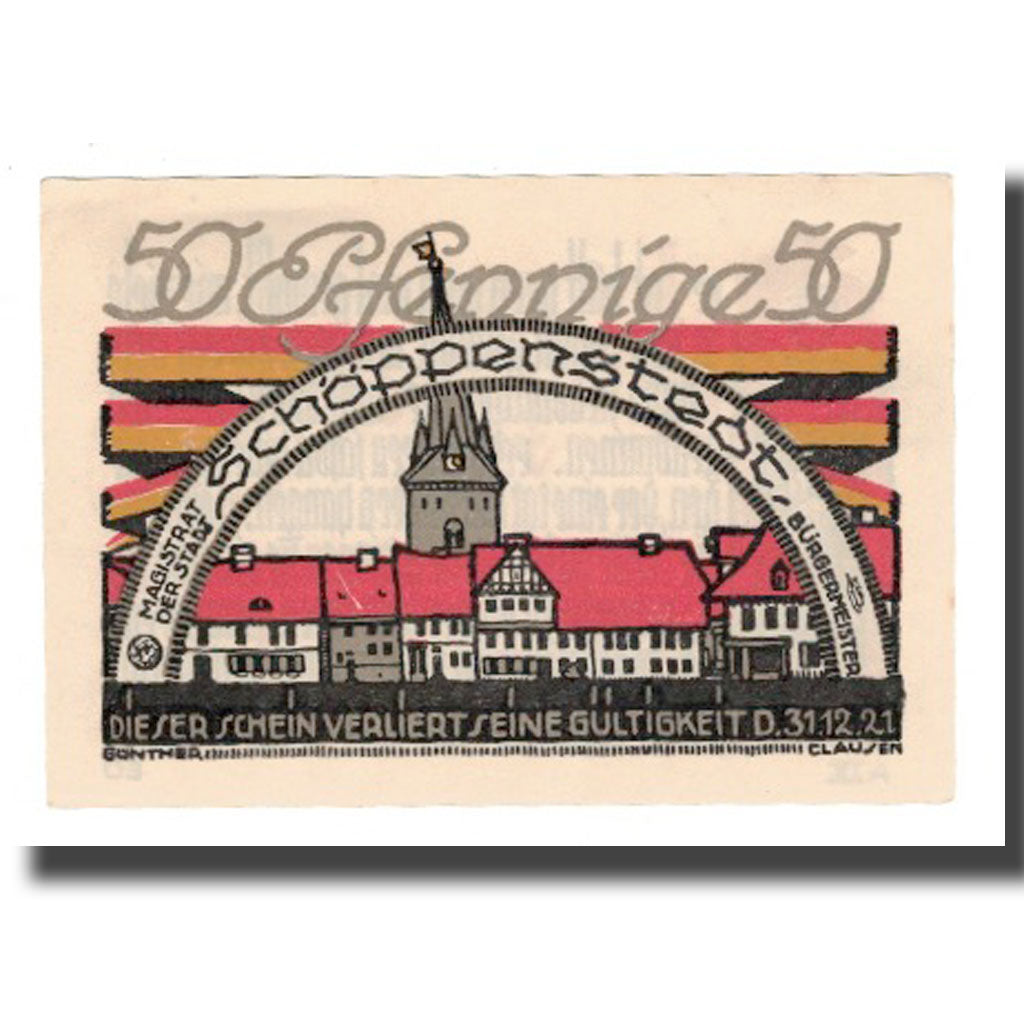 Banconote, Germania, Schöppenstedt Stadt, 50 Pfennig, personnage 1, 1921