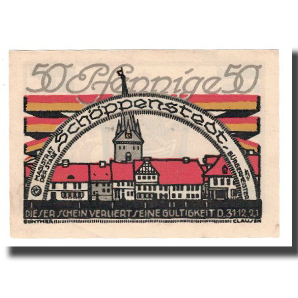Banconote, Germania, Schöppenstedt Stadt, 50 Pfennig, Blason, 1921, 1921-12-31