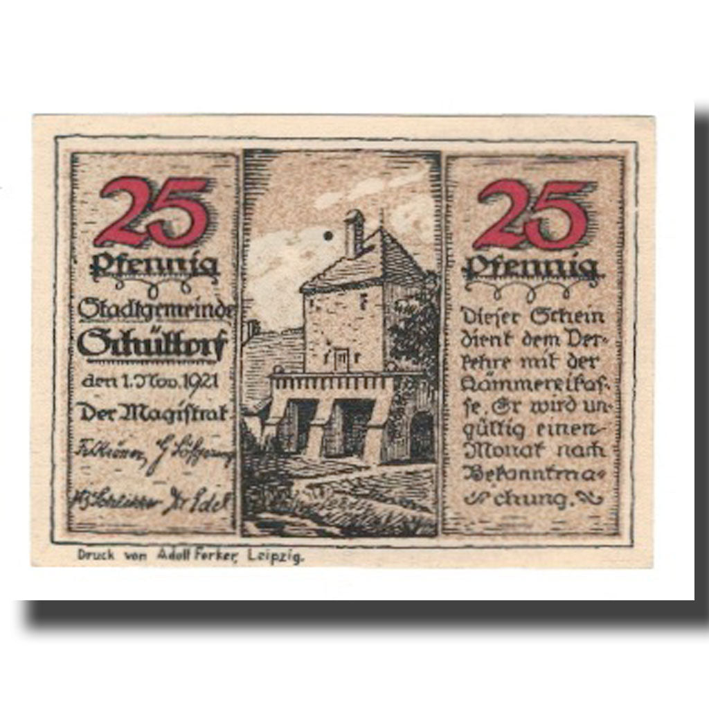 Banconote, Germania, Schüttorf Stadt, 25 Pfennig, personnage, 1921, 1921-11-01