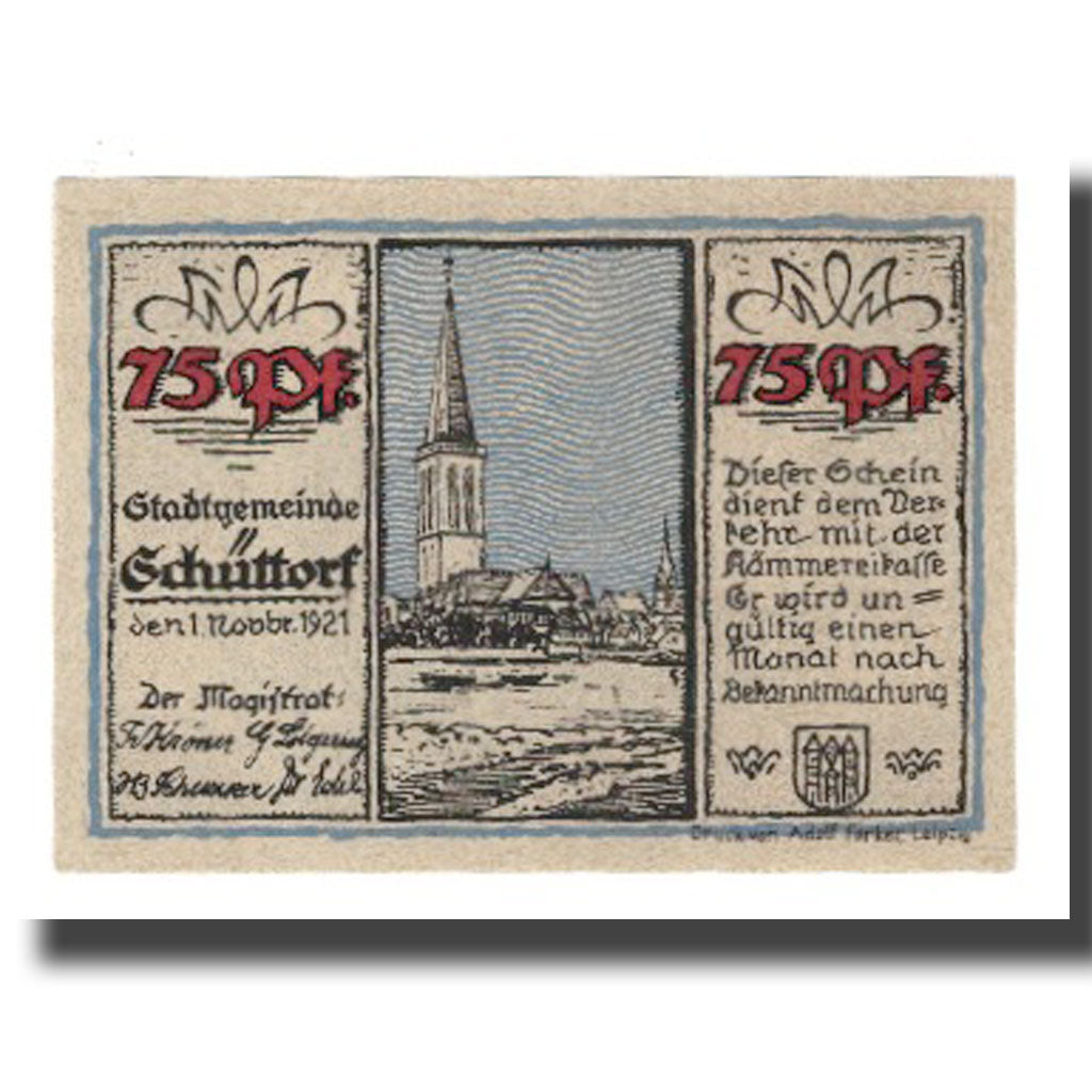 Banknot, Niemcy, Schüttorf Stadt, 75 Pfennig, personnage 2, 1921, 1921-11-01