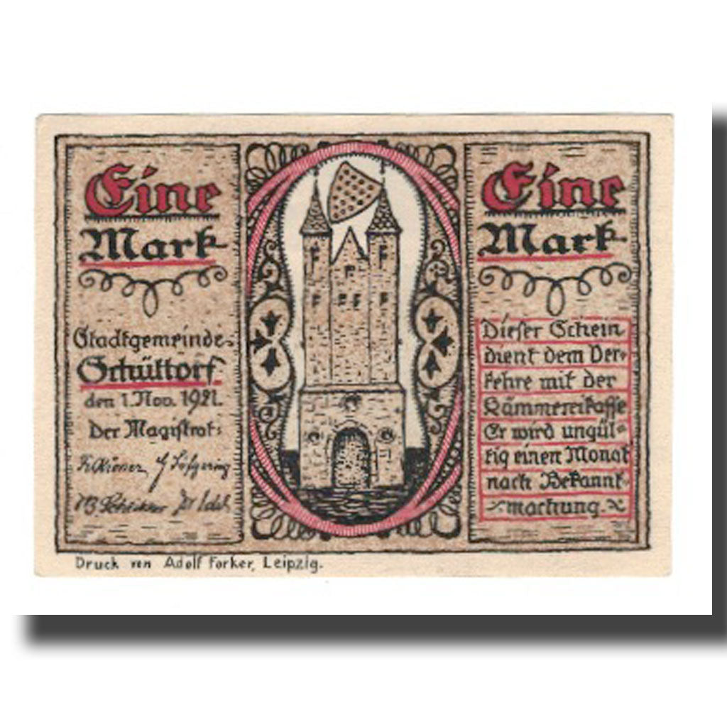 Banconote, Germania, Schüttorf Stadt, 1 Mark, carte, 1921, 1921-11-01, SPL-
