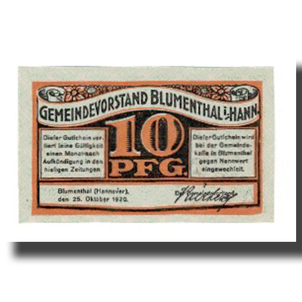 Banknote, Germany, Blumenthal Gemeinde, 10 Pfennig, valeur faciale, 1920