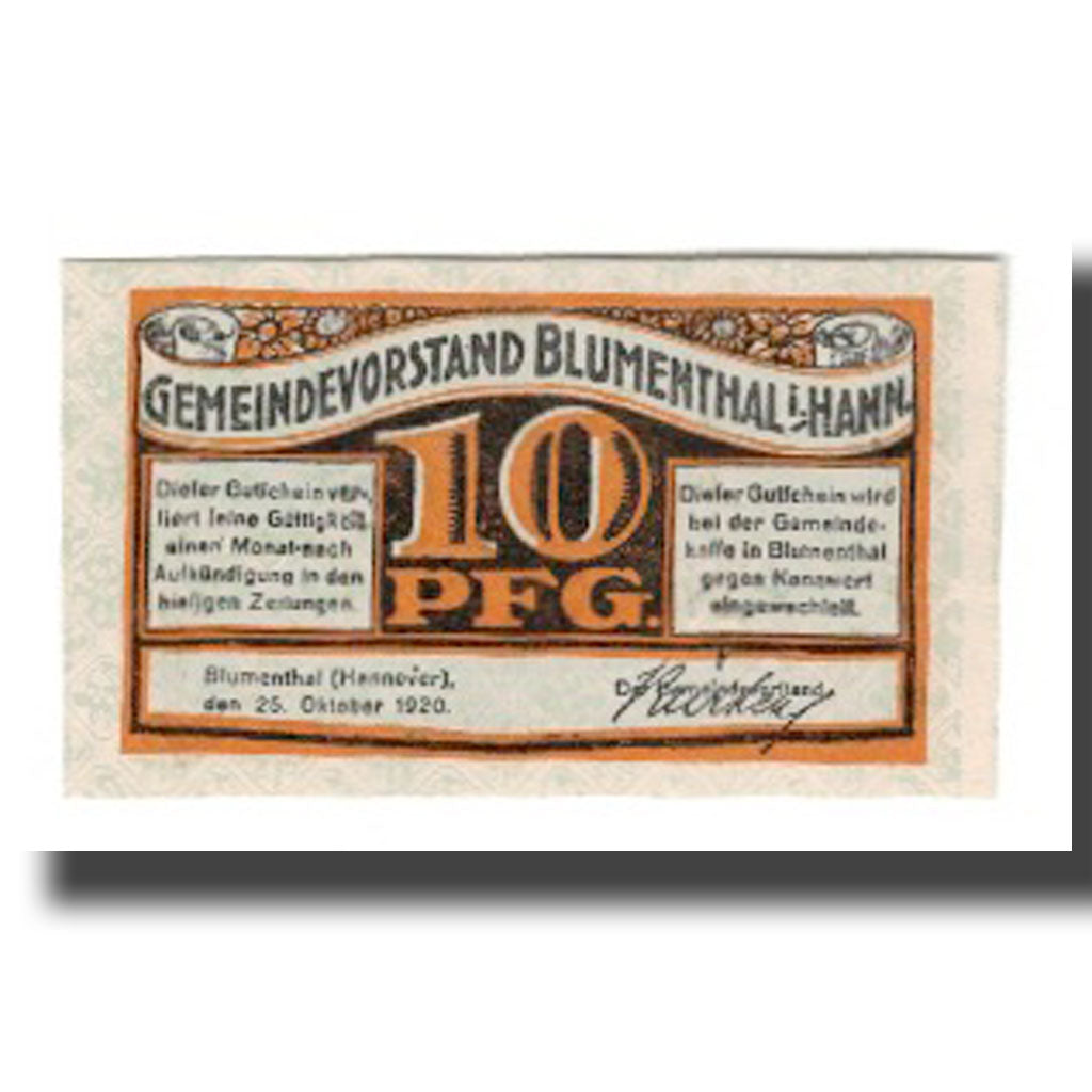 Banconote, Germania, Blumenthal Gemeinde, 10 Pfennig, valeur faciale 2, 1920