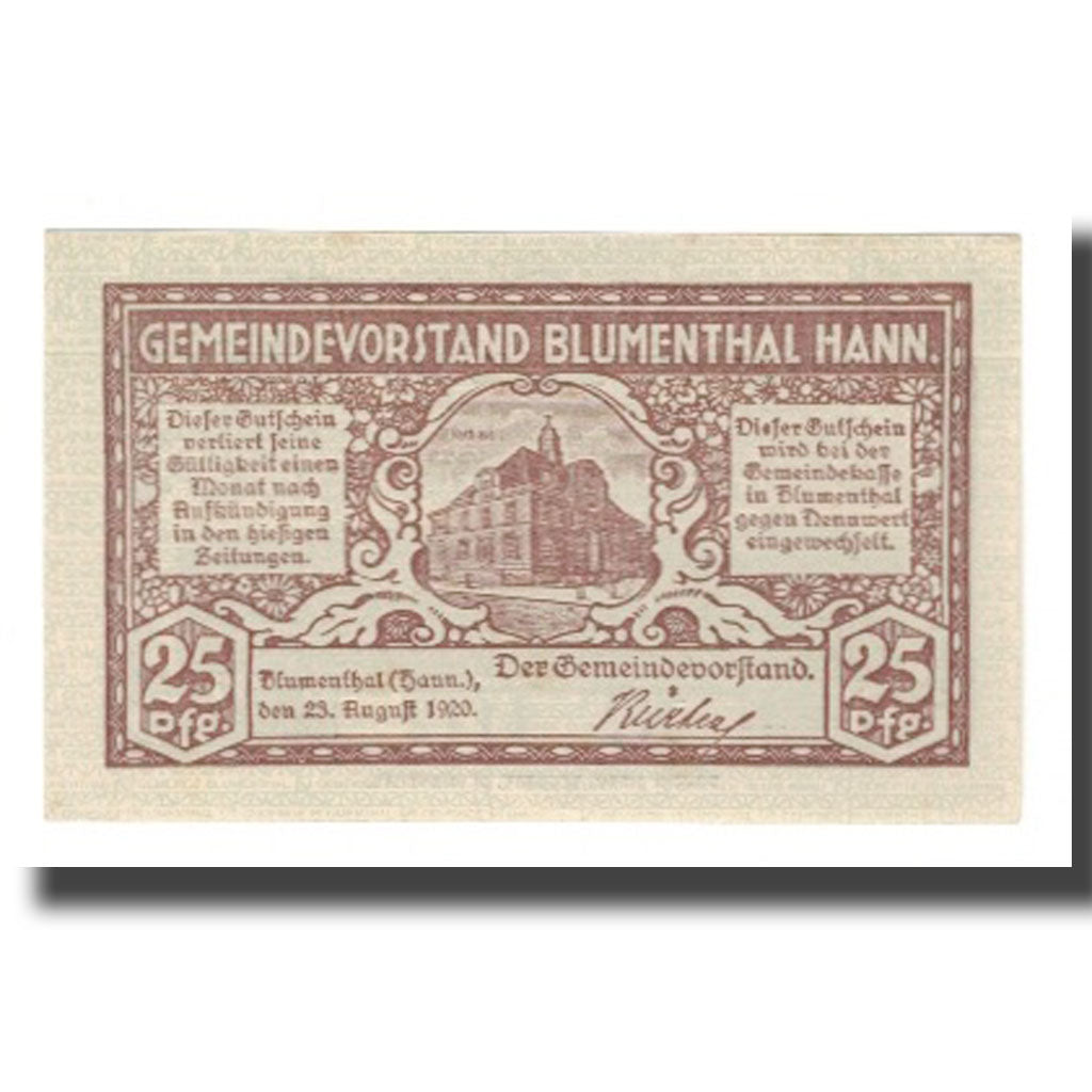 Banknote, Germany, Blumenthal Gemeinde, 25 Pfennig, paysage, 1920, 1920-08-23