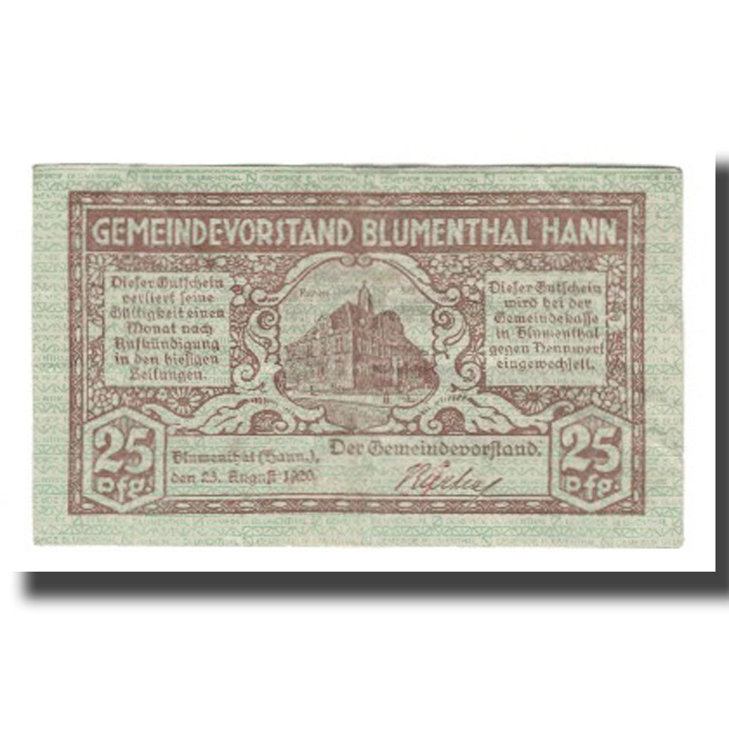 Banconote, Germania, Blumenthal Gemeinde, 25 Pfennig, paysage, 1920, 1920-08-23