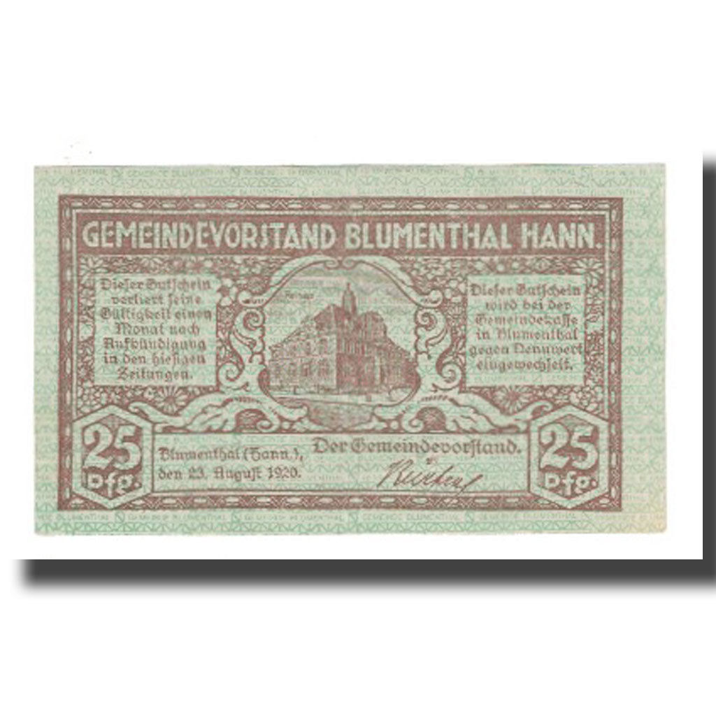 Banknote, Germany, Blumenthal Gemeinde, 25 Pfennig, paysage 2, 1920, 1920-08-23