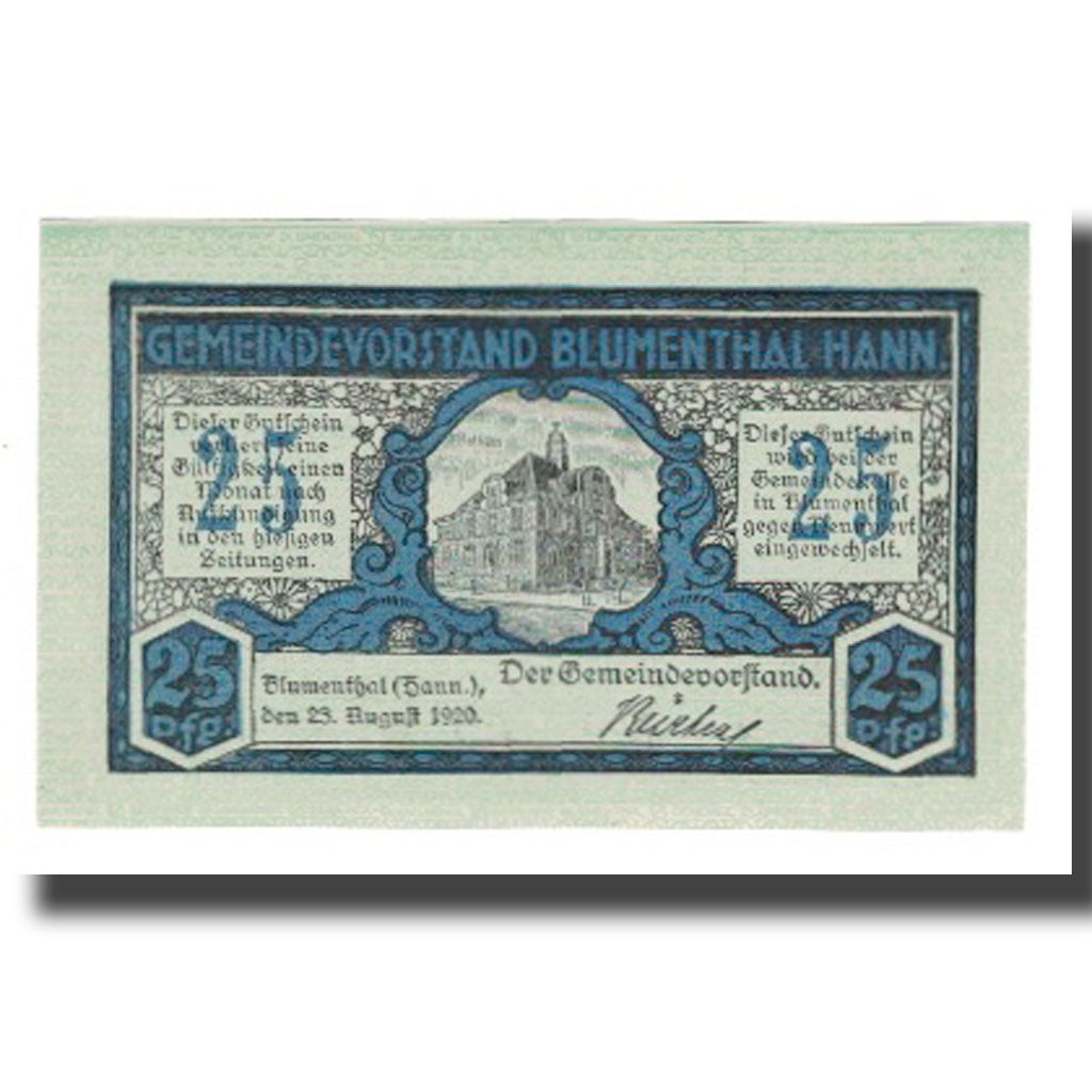 Banconote, Germania, Blumenthal Gemeinde, 25 Pfennig, paysage, 1920, 1920-08-23