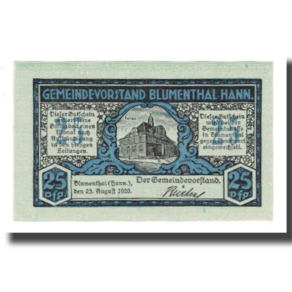 Banknote, Germany, Blumenthal Gemeinde, 25 Pfennig, paysage 3, 1920, 1920-08-23