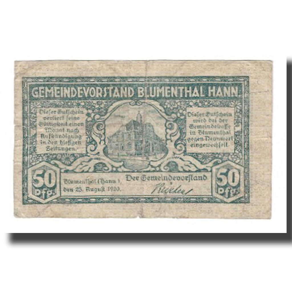 Banconote, Germania, Blumenthal Gemeinde, 50 Pfennig, paysage, 1920, 1920-08-23